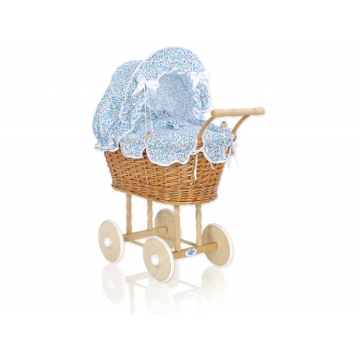 Puppenwagen Weide Bettwäsche blaue Blümchen nr 1699-532