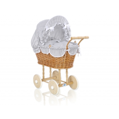 Puppenwagen Weide Bettwäsche Grau mit Weiß Punktmuster nr 1699-535