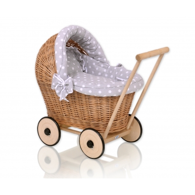 Puppenwagen Weide Bettwäsche Grau mit Weiß Punktmuster nr 1703-583