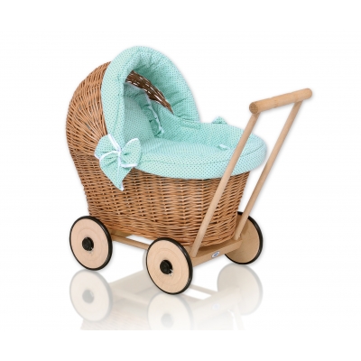 Puppenwagen Weide Bettwäsche Minze Punktmuster nr 1703-1034