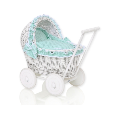 Puppenwagen Weide Bettwäsche Minze Punktmuster nr 71702-1034