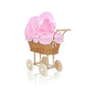 Puppenwagen Weide Bettwäsche Rosa Kariert nr 1699-384