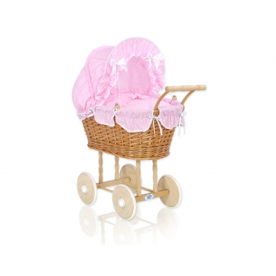 Puppenwagen Weide Bettwäsche Rosa mit Punktmuster Weiß nr 1699-530