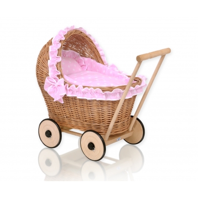 Puppenwagen Weide Bettwäsche Rosa Punktmuster nr 1702-553
