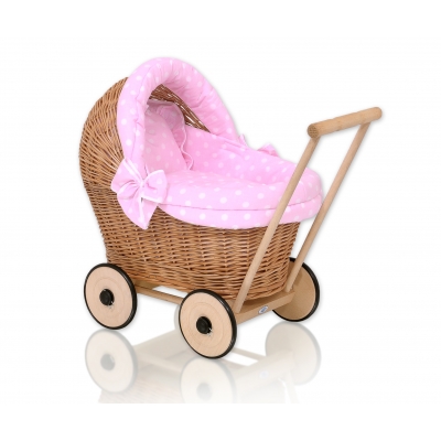 Puppenwagen Weide Bettwäsche Rosa Punktmuster nr 1703-553