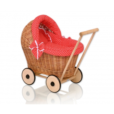 Puppenwagen Weide Bettwäsche Rot mit Punktmuster nr 1703-763