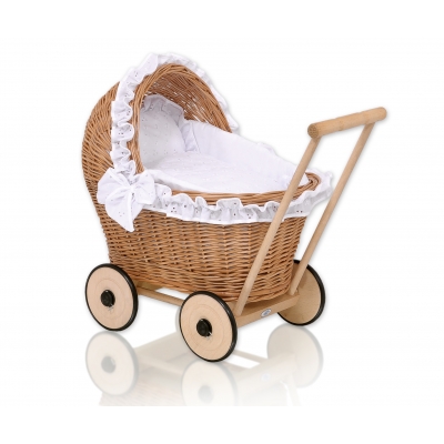 Puppenwagen Weide Bettwäsche Weiß mit Stickerei nr 1702-906