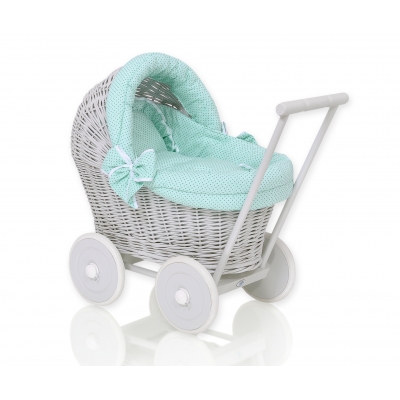 Puppenwagen Weide Grau Bettwäsche Minze Punktmuster nr 61703-1034