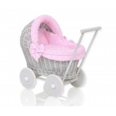 Puppenwagen Weide Grau Bettwäsche Rosa Punktmuster nr 61703-553
