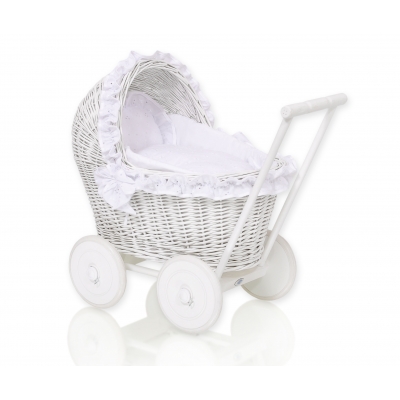 Puppenwagen Weide Weiß Bettwäsche Weiß mit Stickerei nr 71702-906