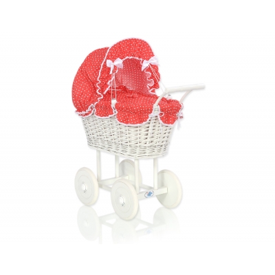 Puppenwagen Weiße Weide Bettwäsche Rot mit Punktmuster nr 71699-763