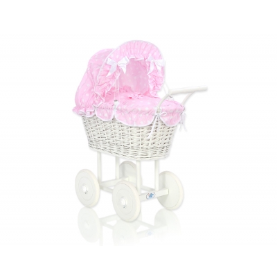 Retro Puppenwagen Weiße Weide Bettwäsche Rosa Punktmuster nr 71699-553