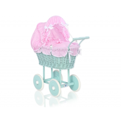 Retropuppenwagen Minze Weide Bettwäsche Rosa mit Punktmuster Weiß nr 21699-530