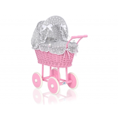 Rosa Weide Puppenwagen Bettwäsche Grau mit Weiß Punktmuster nr 51699-583