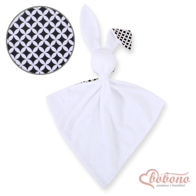 Schmusehase für Baby Doppelseitig Häschen - Blumenmuster-Schwarz