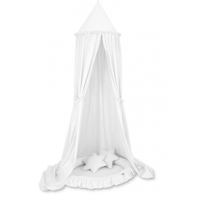 Set: Babyzimmer Betthimmel + Rüschennestchen + Kissen - weiß