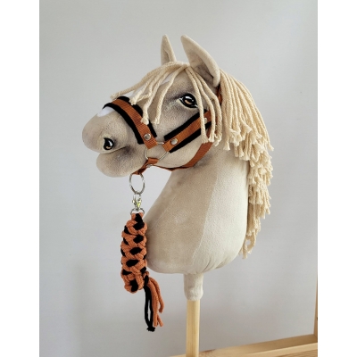 Set  für Hobby Horse: Die Halfter A3 mit schwarzer Pelz + Halfter aus Kordel - schwarz-ginger