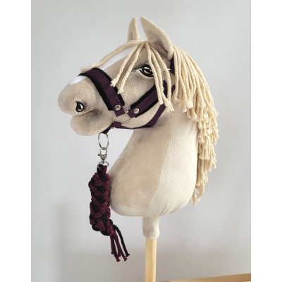 Set  für Hobby Horse: Die Halfter A3 mit schwarzer Pelz + Halfter aus Kordel - schwarz-plum