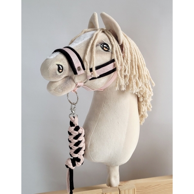 Set  für Hobby Horse: Die Halfter A3 mit schwarzer Pelz + Halfter aus Kordel - schwarz-powder pink