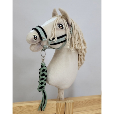 Set für Hobby Horse: Die Halfter A3 mit schwarzer Pelz + Halfter aus Kordel - schwarz-sage