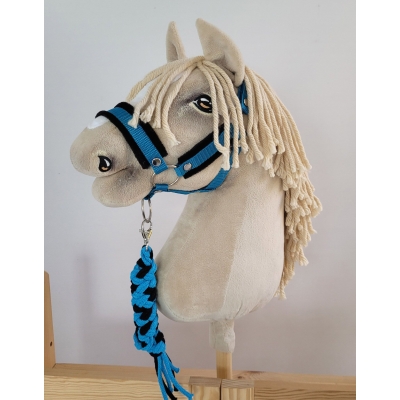 Set  für Hobby Horse: Die Halfter A3 mit schwarzer Pelz + Halfter aus Kordel - schwarz-turquoise