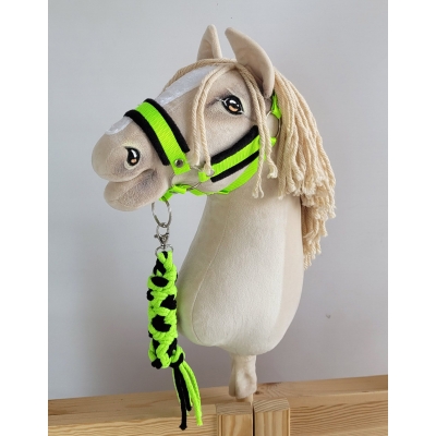 Halfter mit schwarzer Pelz mit Anbindestrick - neon-green/ schwarz A3