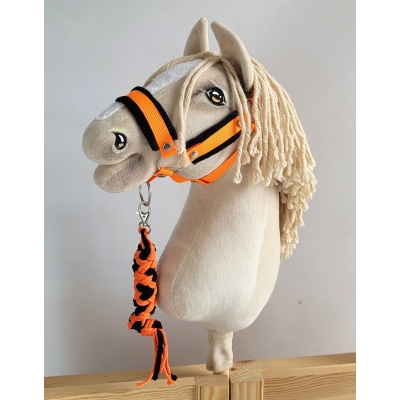 Halfter mit schwarzer Pelz mit Anbindestrick - neon-orange/ schwarz A3