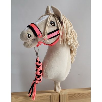 Halfter mit schwarzer Pelz mit Anbindestrick - neon-pink/ schwarz A3