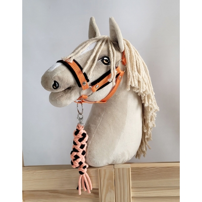 Set  für Steckenpferd: Halfter mit schwarzer Pelz mit Anbindestrick - schwarz-orange