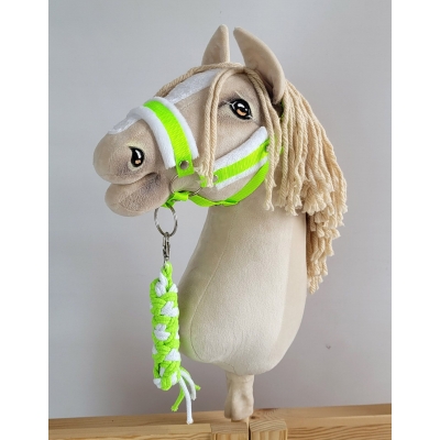 Halfter mit schwarzer Pelz mit Anbindestrick -neon-green/ weiß A3