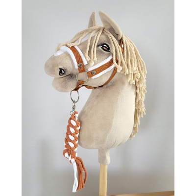 Set  für Hobby Horse: Die Halfter A3 mit weißem Pelz + Halfter aus Kordel -Weiß -ginger