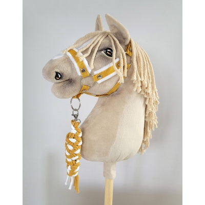 Set  für Hobby Horse: Die Halfter A3 mit weißem Pelz + Halfter aus Kordel -Weiß -honey yellow
