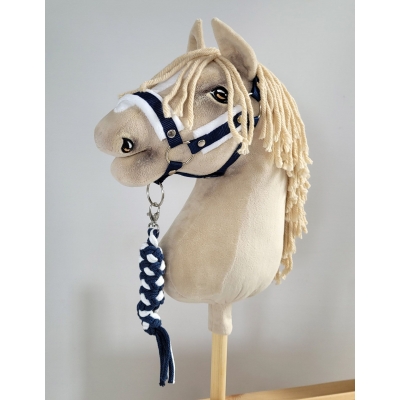Set  für Hobby Horse: Die Halfter A3 mit weißem Pelz + Halfter aus Kordel -Weiß -marineblau
