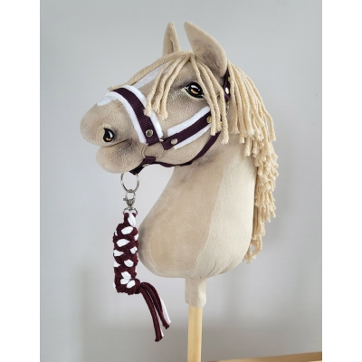 Set  für Hobby Horse: Die Halfter A3 mit weißem Pelz + Halfter aus Kordel -Weiß -plum