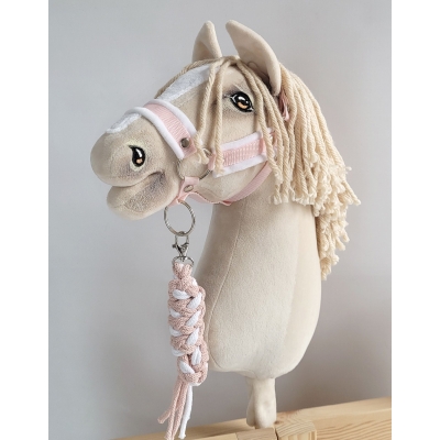 Set  für Hobby Horse: Die Halfter A3 mit weißem Pelz + Halfter aus Kordel -Weiß -powder pink