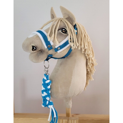 Set  für Hobby Horse: Die Halfter A3 mit weißem Pelz + Halfter aus Kordel -Weiß -turquoise