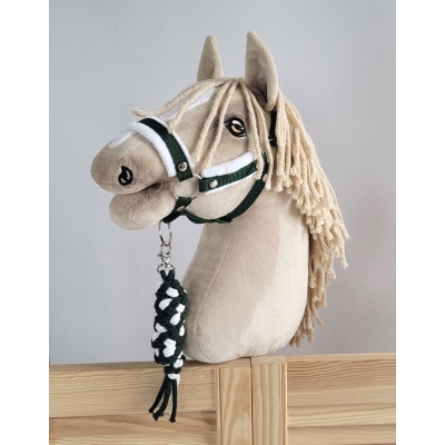 Set für Hobby Horse: Die Halfter A3 mit weißem Pelz + Kordel-Anbindestrick -weiß-khaki