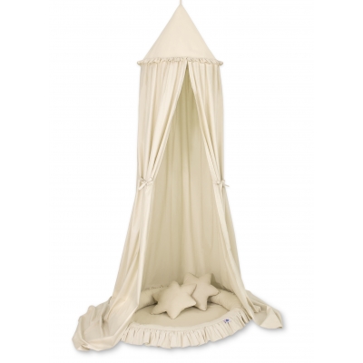 Set: Kinderzimmer Betthimmel + Rüschennestchen + Kissen - beige