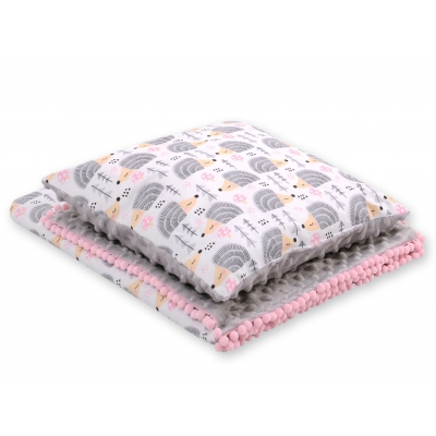 Set: Wendedecke doppelseitig + Kissen -  Igel grau