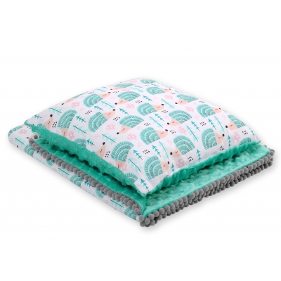 Set: Wendedecke doppelseitig + Kissen -  Igel minze