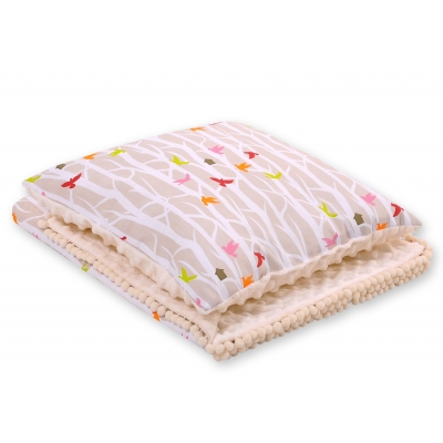 Set: Wendedecke doppelseitig + Kissen - Bäume beige