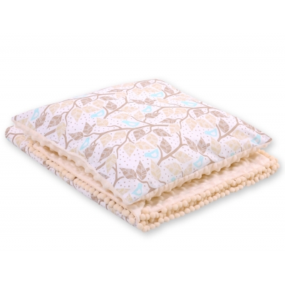 Set: Wendedecke doppelseitig + Kissen - beige Blätter
