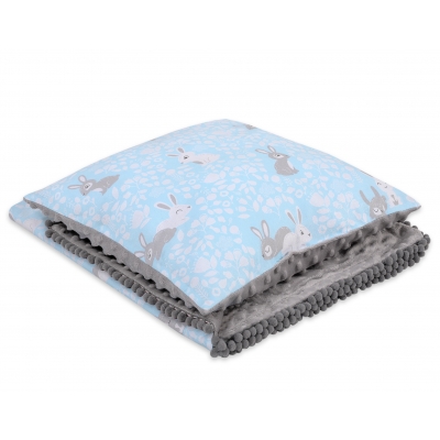 Set: Wendedecke doppelseitig + Kissen - blaue Hasen