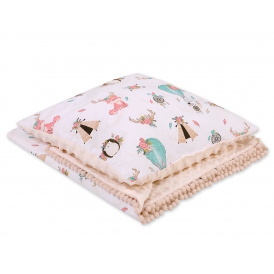 Set: Wendedecke doppelseitig + Kissen - Füchse beige