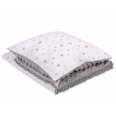 Set: Wendedecke doppelseitig + Kissen - Mini Sternchen grau