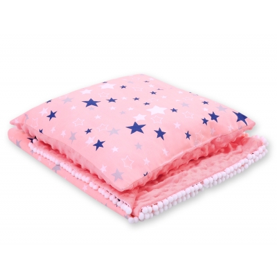Set: Wendedecke doppelseitig + Kissen - rosa-blaue Sternen