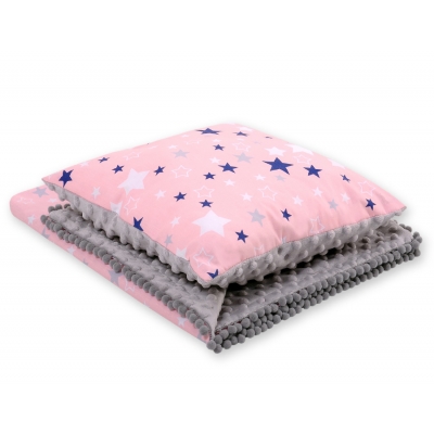 Set: Wendedecke doppelseitig + Kissen - rosa-blaue Sternen