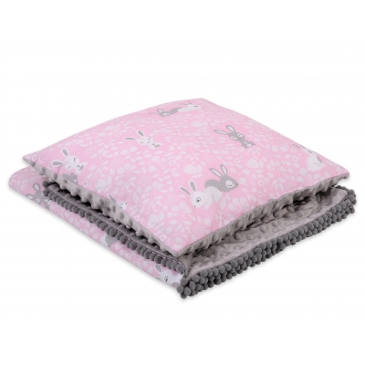 Set: Wendedecke doppelseitig + Kissen - rosa Hasen