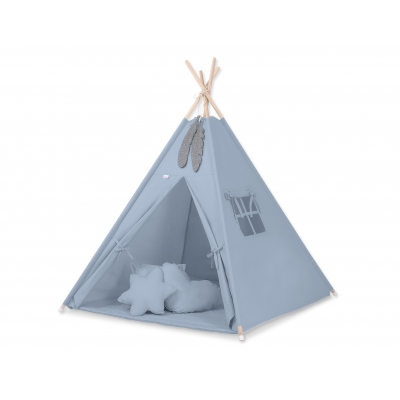 MEGA Set: Teepee Kinderspiel-Zelt+ Spielmatte+ Kissen + Schmuckfedern GRATIS! - Pastellblau