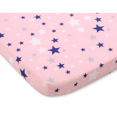 Spannbettlaken aus Baumwolle 140x70cm pink-navy blue stars